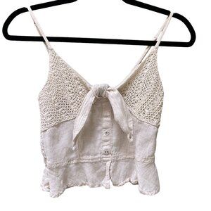 Japna Crochet Linen Halter Top Lace Cottagecore Fairy Boho Festival Coachella-S